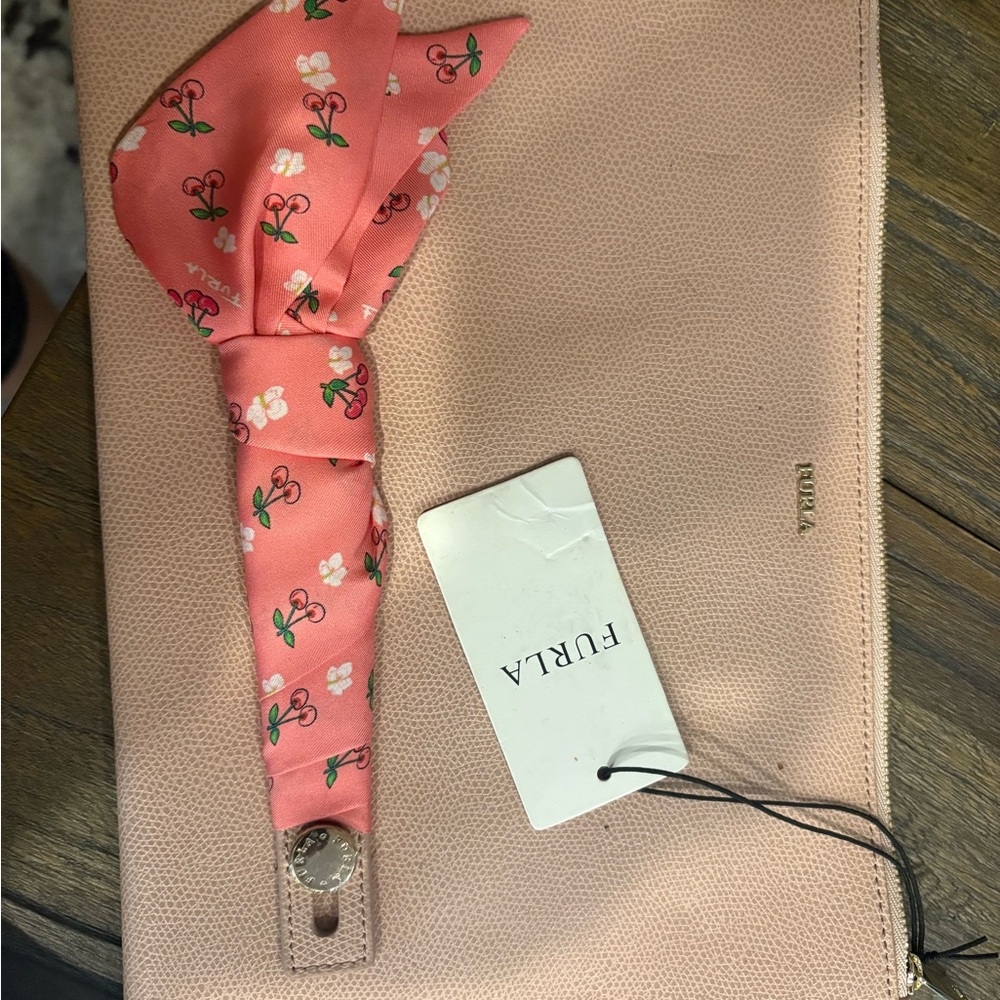 Furla Pink Clutch with Floral Accent